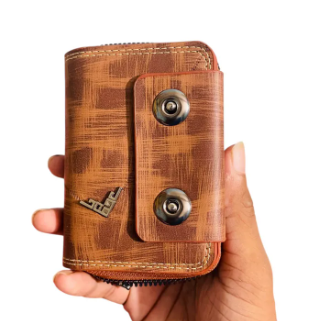 Premium PU Leather Chain Wallet for Men | New Fashion 2025 Mini Compact Wallet with Double Button, Coin Bag & Key Holder