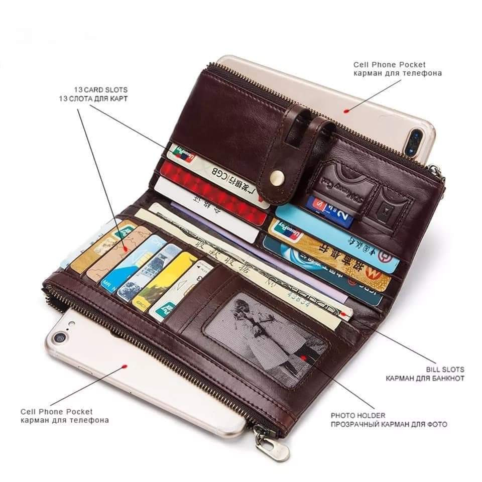 Manfig Leather Wallet Bi-Fold Zipper Long Wallet for Men | Cash, Mobile & Passport Travel Wallet | Premium Leather Men’s Wallet