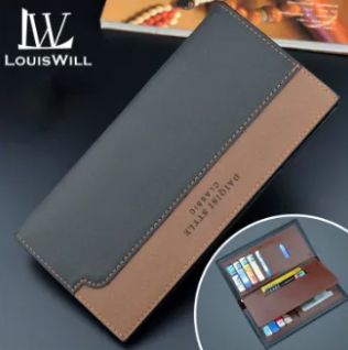 Men’s Long Wallet PU Leather | Business Travel Wallet | Ultra-Thin Two Fold Wallet with Coin Pouch & Card Holder