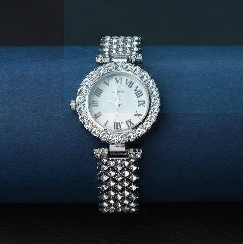 Elegant Luxury Full Diamond Quartz Watch / Ladies Korean Fashion Rhinestone Wristwatch Bracelet Set