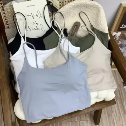 Women Seamless Ice Silk Padded Bra Top Camisole Crop Tank Top for Summer Yoga Workout