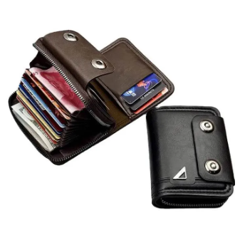 Premium PU Leather Chain Wallet for Men | New Fashion 2025 Mini Compact Wallet with Double Button, Coin Bag & Key Holder