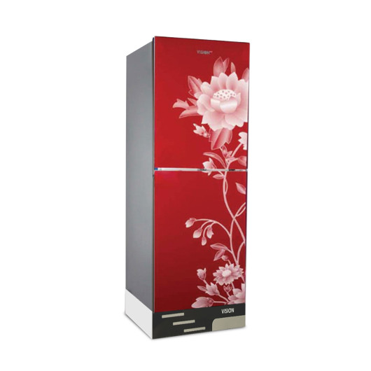 VISION Glass Door Top Mount Refrigerator RE-200 Litre Lotus Flower Maroon