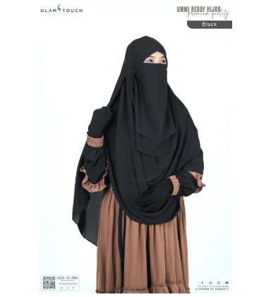 Glam Touch Premium Ummi Ready Hijab Niqab Set Instant Cherry Georgette Full Coverage Islamic Modest Wear