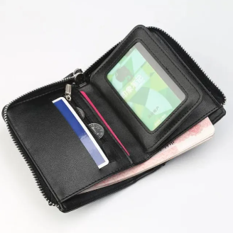 Men's Wallet Vintage Small Leather Wallet with Coin Pocket and Zipper | 6 Card Slots | Durable PU Leather Design