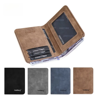 Thin Sanded Leather Multi-Card Holder | Men’s Bifold Short Wallet | PU Leather Minimalist Wallet