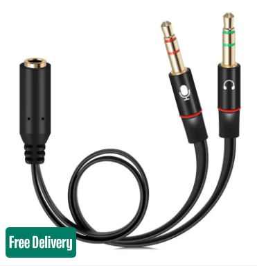 Headphone Earphone Mic Audio Y Splitter Cable Cord Wire for PC Laptop 2 Male to 1 Female 3.5mm (White)